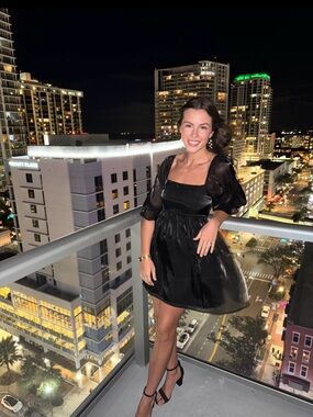 Black Puff-Sleeve Square-Neck Mini Dress